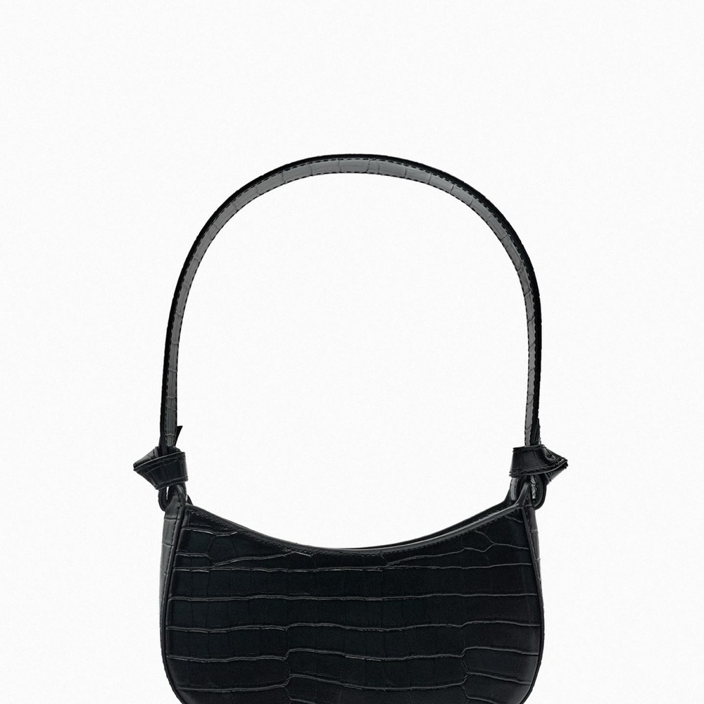 Zara Black Leather Croc-Pattern Shoulder Bag